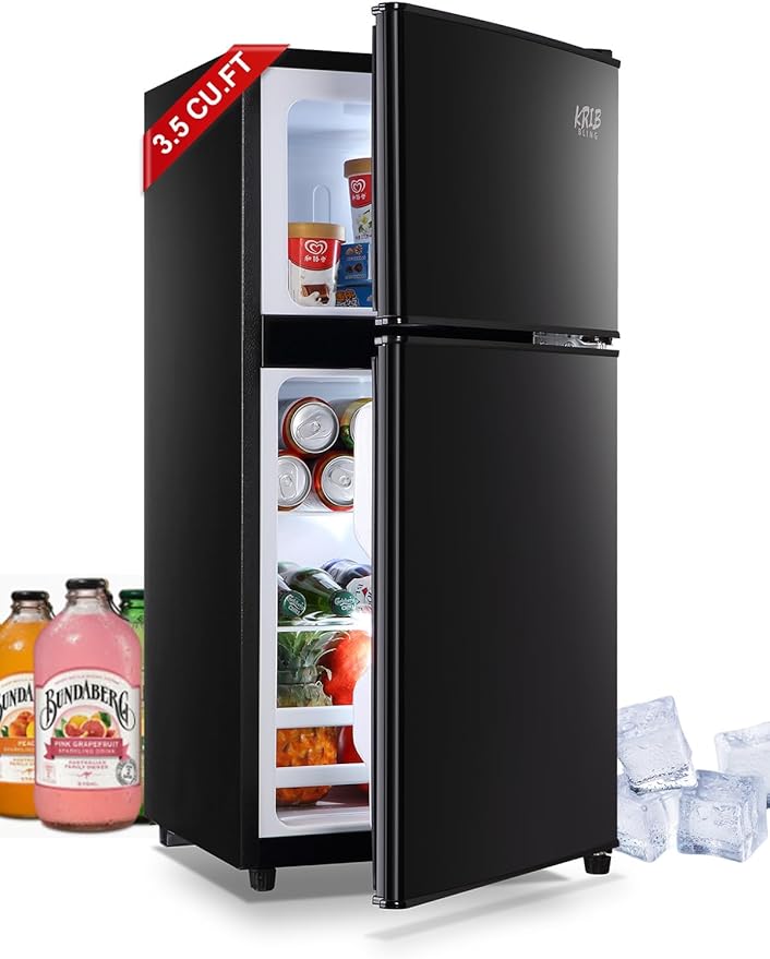 3.5 Cu.Ft Refrigerator 2 Door 7 Level Adjustable Thermostat Control Top-Freezer Refrigerator Lock Fresh Energy Saving Black (KB03-FLS-80-BLACK)