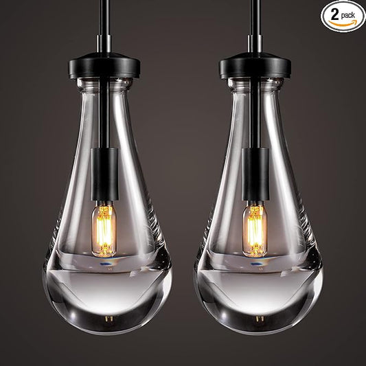 Raindrop Pendant Lights, Bronze Modern Pendant Lights for Kitchen Island with Rod, Penadant Light Fixtures, Chandelier for Living Room Hallway,Bedroom Pendant Light, Bulb Included