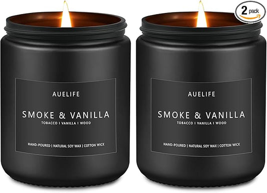 2 Pack Smoke & Vanilla Candle | Candles for Men - Masculine Candle, Soy Candles for Home Scented - Gifts for Men, Home Fragrance Gifts - Each of 7oz