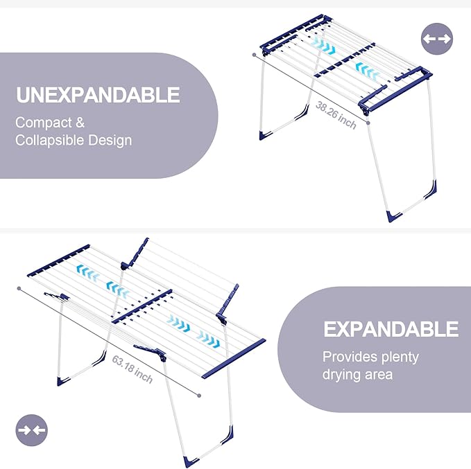 APEXCHASER Clothes Drying Rack, Foldable Gullwing Laundry Rack for Indoor Outdoor, 10pcs Clips with Bag, Collapsible Space-Saving Drying Rack for Clothes Towels Dolls, White
