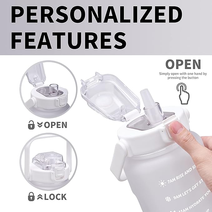 64oz,100oz,128oz Large Motivational Water Bottle with Time Marker, Leakproof & BPA Free Half Gallon Big Water Bottle with Straw Handle Tritan Frosted Water Jug for Gym,Fitness,Outdoor Sports