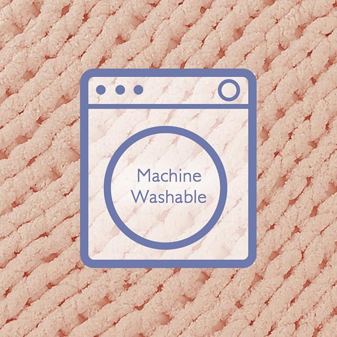 Bigacogo Chunky Knit Throw Blanket for Couch, 40x80 inches, 100% Hand Knitted with Thick Jumbo Chenille Yarn, Cozy Soft Large Rope Knot Cable Crochet Blankets for Sofa Bed Living Room, Peach Fuzz