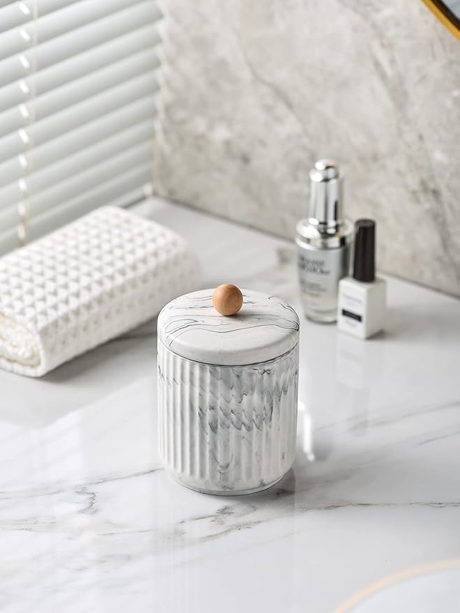 Bathroom Canister with Lid Qtip Holder Dispenser Jar Storage Organizer for Bathroom, Bedroom, Vanity, Kitchen Cabinet