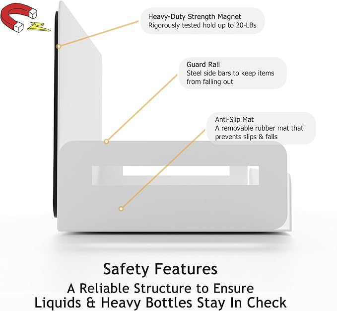 2-Pack Magnet Spice Rack For Refrigerator, White Magnetic Shelves for Classroom, 6" Deep Magnetic Shelf for Fridge Kitchen and Garage Tools Organizing, Heavy Duty 20LB Capacity