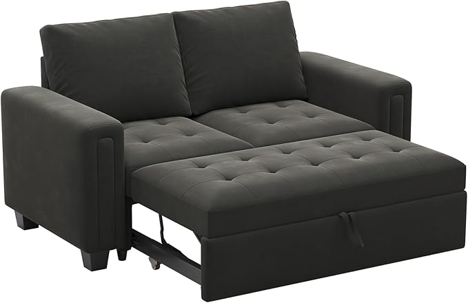 Belffin Modular Sectional Sleeper Sofa with Pull Out Couch Bed Modular Sleeper Loveseat Sectional Sofa Velvet Fabric for Living Room Apartment Grey