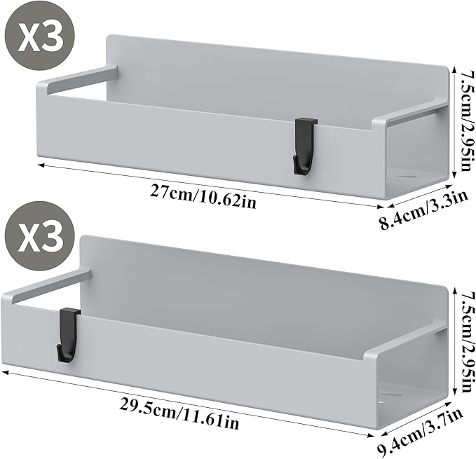 6 Pack Magnetic Spice Rack Organizer for Refrigerator and Oven, Light Gray Fridge Organizers and Storage for Kitchen