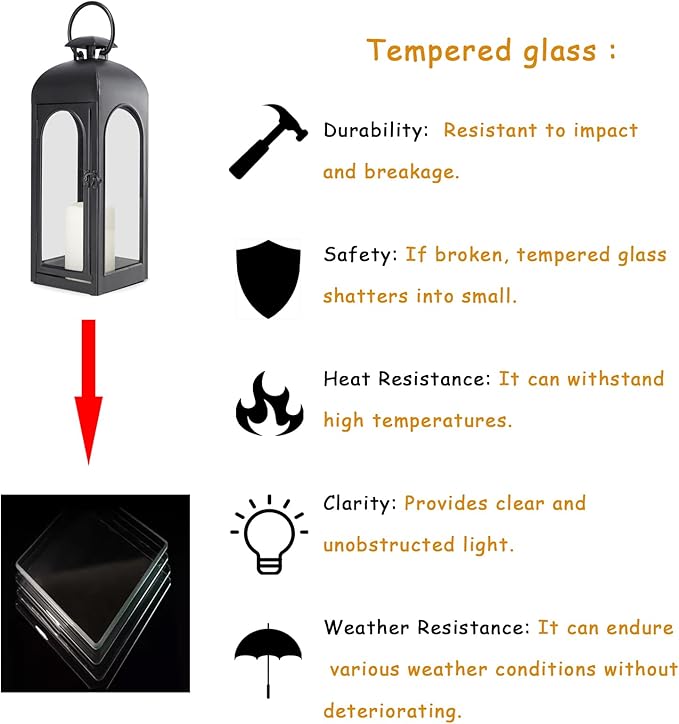 Bdor 16 Inches Metal and Stainless Steel Glass Decorative Lantern with Electronic Wax Effect - Indoor/Outdoor Decorative Lighting, Handcrafted Aesthetic, Perfect for Home, Parties, and Holiday Decor