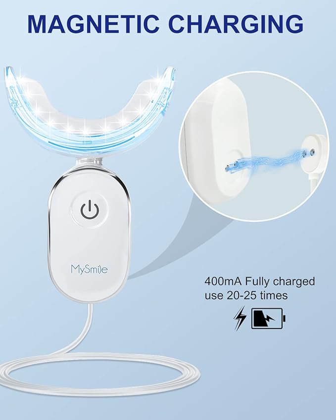MySmile Teeth Whitening Accelerator Light, 28 LED Blue Light, Each 10 Minutes, USB Charger, Mouth Trays, 1 Pcs LED Light & 4ml Gel