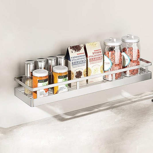 19.69Inch Spice Rack Organizer, SUS304 Stainless Steel Wall Mount Spice Rack Storage Basket, Kitchen Racks, Nail-Free Installation