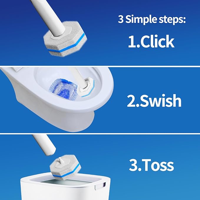 60pc Refills Disposable Toilet mats Brush Cleaning System, Toilet Cleaning Brush, 60 Replacement Brush Heads, No Handle or Base，Toliet Wand Refills,Toilet Bowl Clean Refill Pads,Toilet Scrubber Refill
