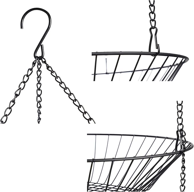 3-Tier Wire Fruit Hanging Basket 2 Packs,non-Punching Wall Hanging Storage,Kitchen Bathroom Organization Basket,Suitable for Bathroom,Kitchen,Closet,Garden,Black