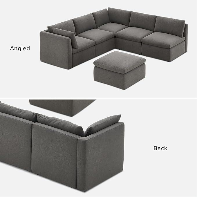 mopio Oversized Modular Sectional Sofa with Fully Removable Covers and Storage, Convertible U, L-Shaped and Sleeper Sectional, Modern Couches with Ottoman Chaise (Stone Gray Fabric, 6 Seats, L)
