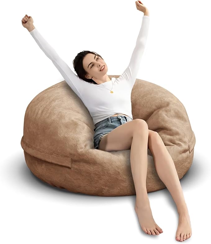 Bean Bag Chair for Adults 3FT,Soft Removable Cover for Teens/Girls Bedroom,Fluffy Giant Round Floor Beanbag Lounger Chairs (No Filler,Tan)