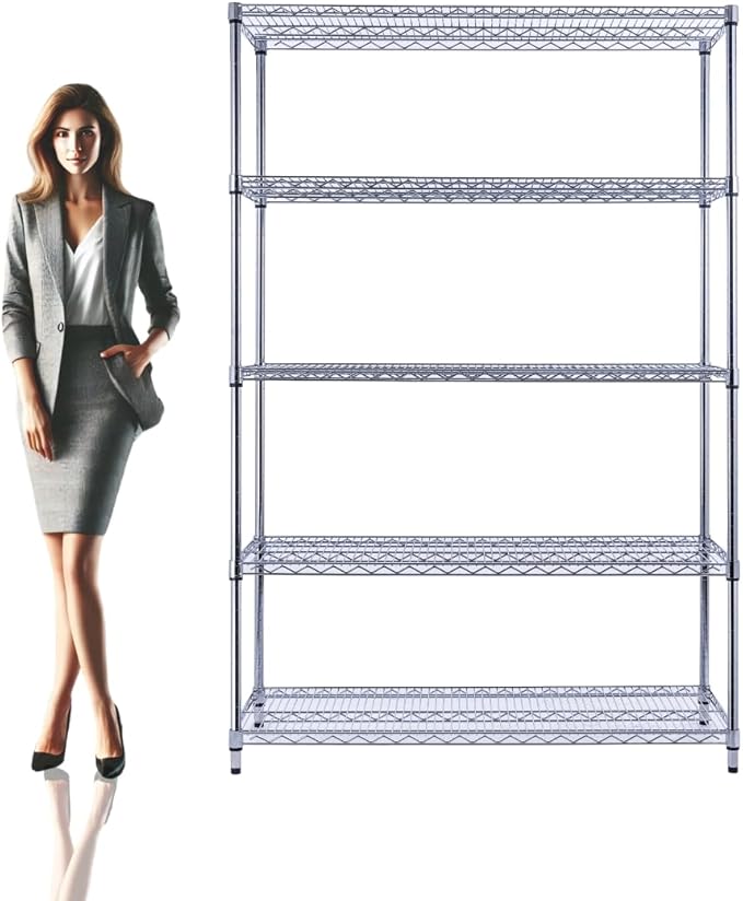 48"x18"x72" Chrome 5-Tier PREMIUM Wire Shelving NSF 4000 LBS MAX CAPACITY Heavy Duty Steel Storage Rack for Warehouses, Garages, Hospitals, Commercial Spaces, & Schools w/PREMIUM WHEELS