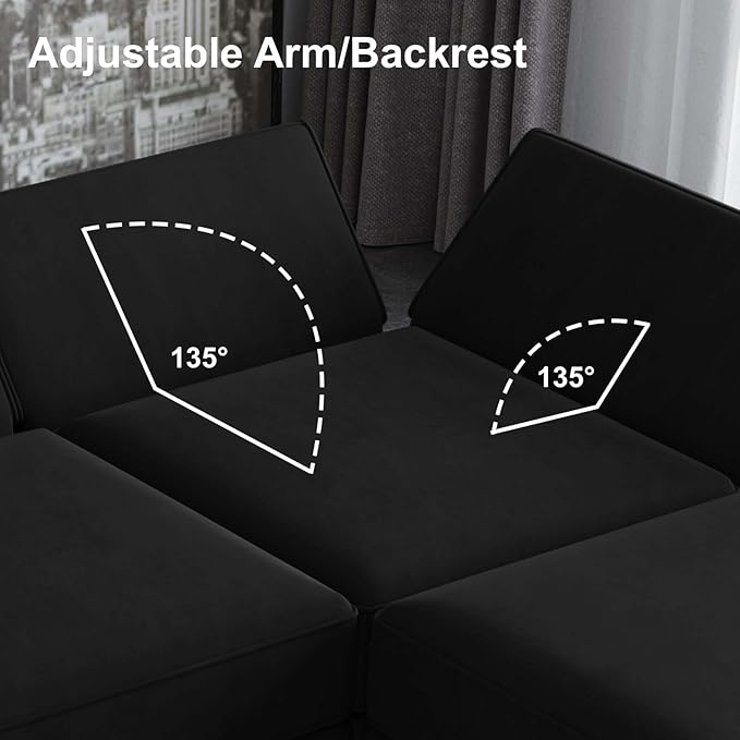Belffin Modular Sectional Sofa with Storage Seats Velvet L Shaped Corner Couch Convertible Sectional Sofa with Chaise Black