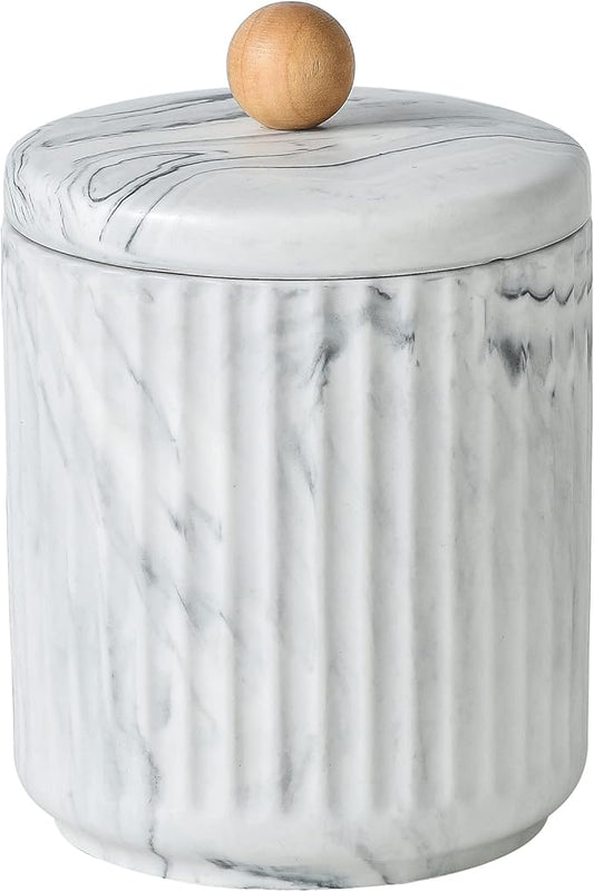 Bathroom Canister with Lid Qtip Holder Dispenser Jar Storage Organizer for Bathroom, Bedroom, Vanity, Kitchen Cabinet