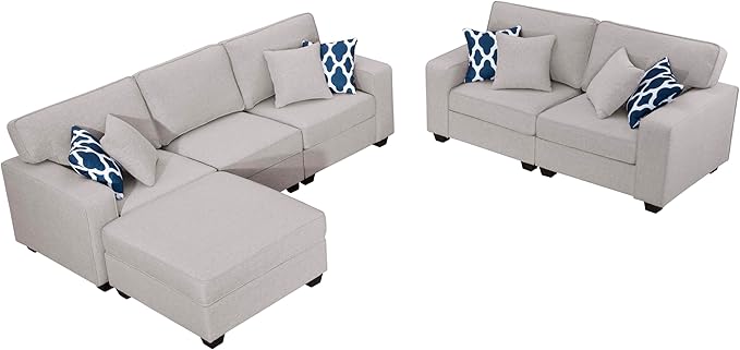 L Lengend Vansen Modular Sectional Sofa U Shaped Couch with Ottoman Modern Reversible Corner Sectional Couch for Living Room (Light Grey, 2+3 with Ottoman)