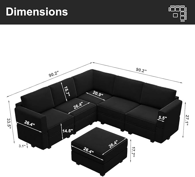 Belffin Modular Sectional Sofa with Storage Seats Velvet L Shaped Corner Couch Convertible Sectional Sofa with Chaise Black
