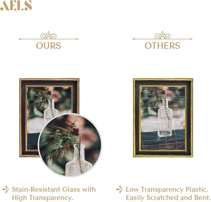 AELS 5x7 Inch Vintage Picture Frame, Elegant Antique Photo Frames with Glass Front, Photo Display, Tabletop Wall Hanging, Gift Ideas, Black with Gold Trim