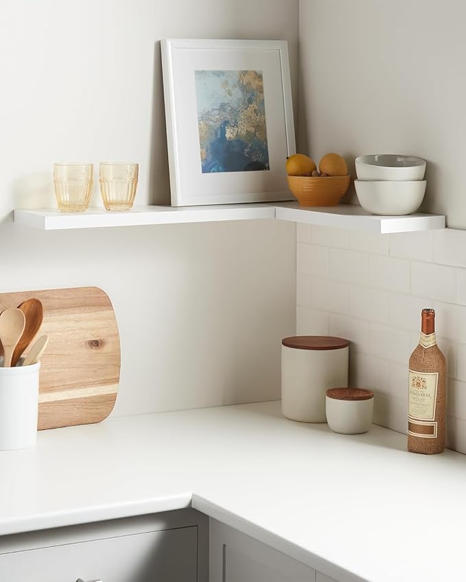 BAYKA Floating Shelves Set of 2, 22.5" Rustic Wood Wall Mounted Shelves for Bathroom, Bedroom, Living Room, Kitchen & Office, Hanging Display Shelf with 22 lbs Capacity (White)