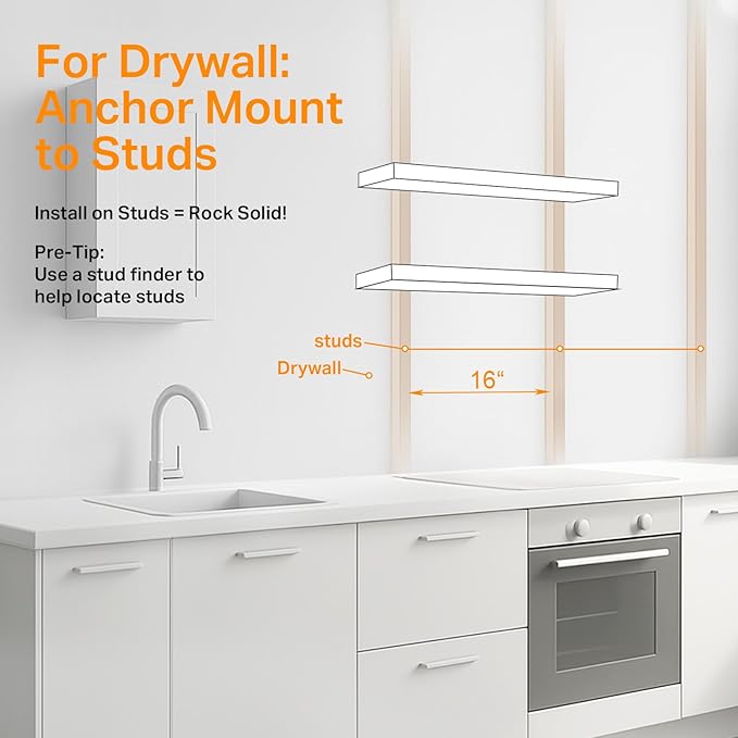 BAYKA Floating Shelves for Wall, 36 inches Long Wall Mounted Rustic Wood Shelves for Bathroom, Bedroom, Living Room, Kitchen, Office, Hanging Shelf for Books/Storage/Decor(White,Set of 2)