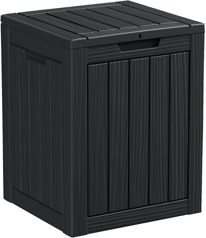 28 Gallon Deck Box Large Outdoor Storage for Patio Furniture,Outdoor Cushions,Garden Tools and Pool Supplies,Waterproof,Resin,Lockable(Black)