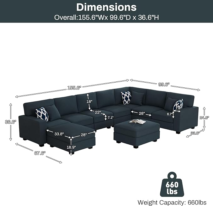 L Lengend Vansen Modular Sectional Sofa U Shaped Couch with Ottoman Modern Reversible Corner Sectional Couch for Living Room (Charcoal, U Shaped Sofa-5)