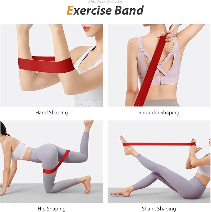 5 in 1 Foam Roller Set for Deep Tissue Muscle Massage, High Density Trigger Point Fitness Patented Exercise Foam Roller, Massage Roller, Massage Ball, Resistance Band, for Whole Body(Purple)