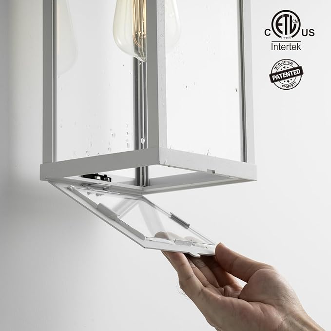 mirrea 18" Classic Outdoor Wall Sconce 1 Light in Matte White Rectangular Metal Frame and Clear Glass Shade Waterproof Porch Light Patio Light Pack of 2