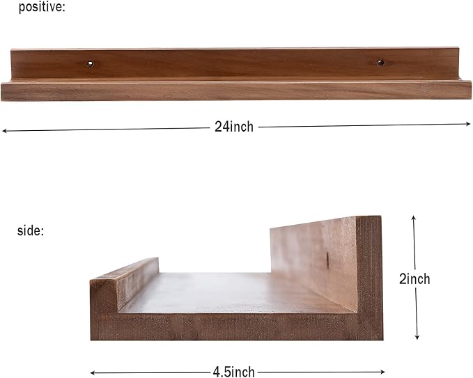 AZSKY Floating Photo Shelves Fair Light Walnut 24 Inch Picture Ledge for Storage Wall Book Shelves Hanging Picture Photo Frame Ledge Shelves with Lip a Set of 3 Same Sizes Kitchen Spice Rack