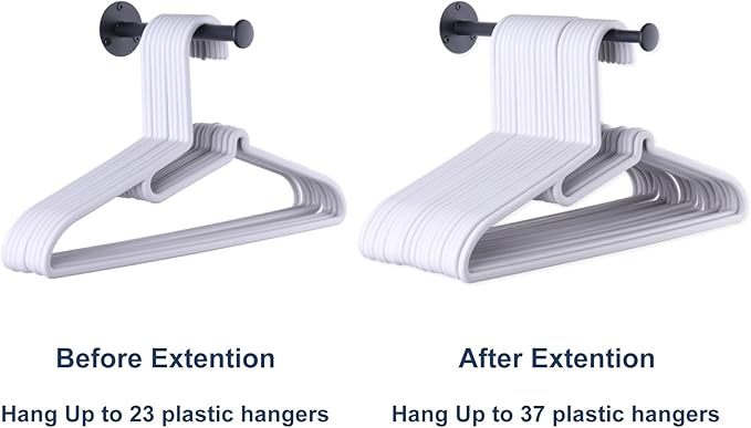 2 Pack Retractable Hanger Holder for Laundry Room, Wall Mount Organizer Rack for Lightweight Clothes, Space Saving Laundry Hook Rod, Keep Empty Hangers Handy, Black