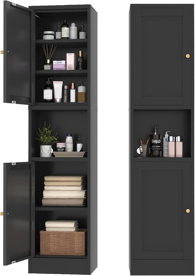 67" Tall Bathroom Storage Cabinet, Narrow Metal Floor Cabinet with 2 Doors and Adjustable Shelves, Freestanding Metal Locker for Laundry, Kitchen, Dining Room
