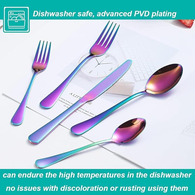 20 Pcs Rainbow Silverware Set for 4, Food Grade Stainless Steel Flatware Set, Eating Utensils Sets Include Fork/Knife/Spoon,Home Kitchen Tableware Set, Reusable Cutlery Set, Dishwasher Safe