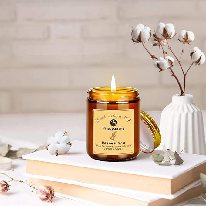 Balsam & Cedar Scented Candle Set 2 Pack – Natural Soy Wax Hand-Poured – Relax and Relieve Stress – 60-Hour Long-Lasting Burn – Premium Aromatherapy Candle for Home Decor, Gifts