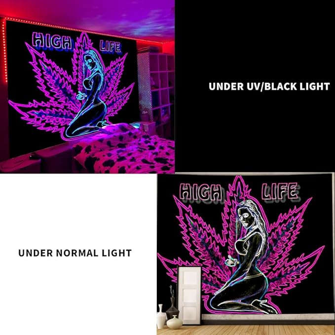 ADDWel Blacklight Tapestry for Bedroom, Tapestry Glow In The Dark, UV Reactive Black Light Posters Wall Hanging for Bedroom Dorm Living Room Backdrop Decor