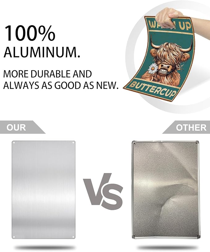 ALKB Highland Cow Sign Bathroom Wall Cow Painting for Western & Highland Cow Lovers - Funny Wash Up Sign 8 x 12 Inch