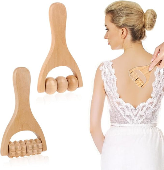 2 Pcs Wooden Massage Roller, Massage Hand Roller Massagers for Neck Muscle Rollers Stick Wooden Massager Tool for Back Rolling Hands Foot The Face Ball Full Body