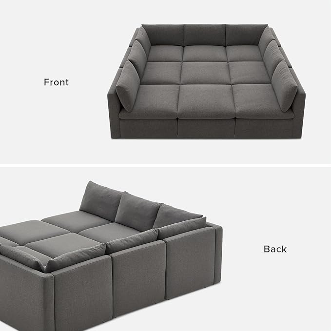 mopio Oversized Modular Sectional Sofa with Fully Removable Covers and Storage, Convertible U, L-Shaped and Sleeper Sectional, Modern Couches with Ottoman Chaise (Stone Gray Fabric, 9 Seats, Sleeper)