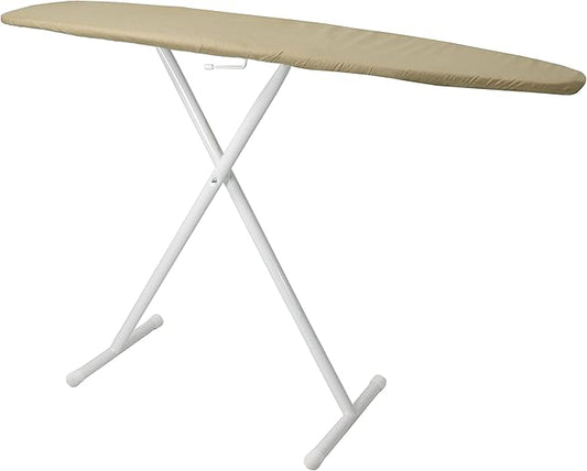 54" Full-Size Adjustable Ironing Board w/Thick Pad Cover, Leg Locking System, Foldable and Collapsible, Heavy-Duty Alloy Steel Construction, Space Saving Design - Khaki