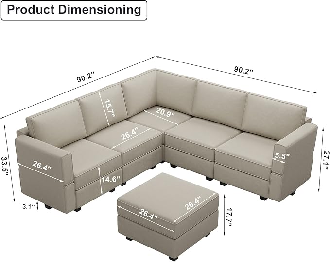 Belffin Modular Sectional Sofa with Storage Seats Velvet L Shaped Corner Couch Convertible Sectional Sofa with Chaise (Grey, L Shape-1)…