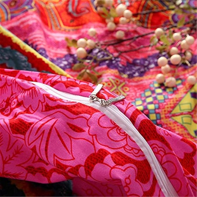 ABREEZE 3Pcs Bohemia Retro Bedding Ethnic Vintage Floral Duvet Cover Boho Bedding 100% Brushed Cotton Bedding Sets Damask Paisley Coloful Mandala Down Comforter Cover,King