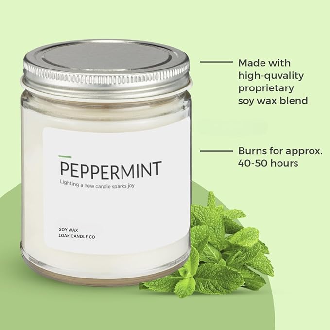 1OAK Soy Wax Scented Candles - Peppermint Candle - Scented Candles for Home (7oz.)