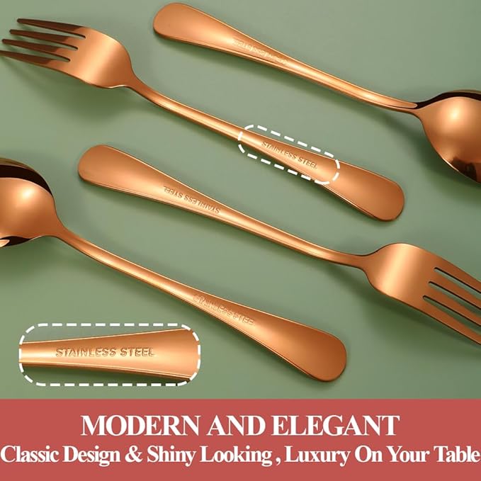 50 Pcs Rose Gold Silverware Set for 10, Food Grade Stainless Steel Flatware Set, Eating Utensils Sets Include Fork/Knife/Spoon,Home Kitchen Tableware Set, Reusable Cutlery Set, Dishwasher Safe