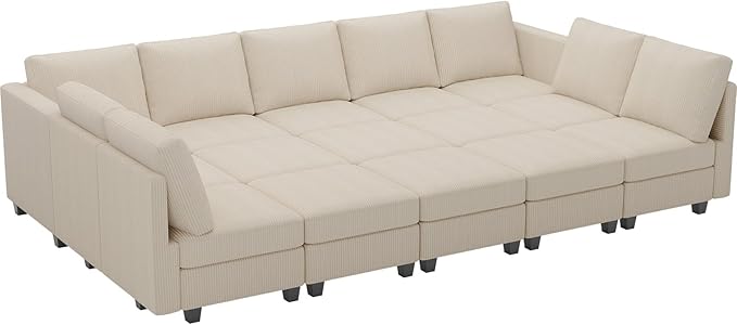 Belffin Large 15 Seat Modular Sectional Sofa with Storage Seat Corduroy Sleeper Sectional Sofa Bed Oversized Convertible Modular Couch for Living Room Beige
