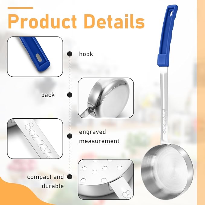 16 Pcs Portion Control Serving Spoons, Restaurant Measuring Serving Ladle Utensils, Portion Control Slotted Scoops for Weight Loss, Solid and Perforated Scoops(4 Colors,4 Sizes)