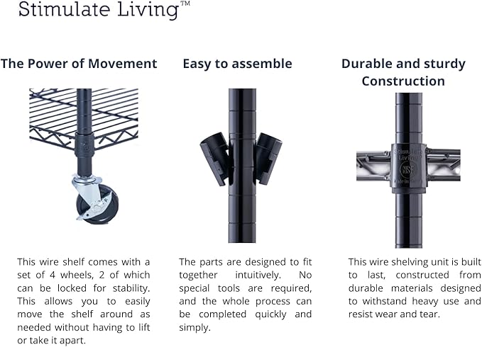 60"x24"x72" PRIME HEAVY DUTY Black 5-Tier Wire Shelving NSF 3000 LBS MAX Capacity Storage Rack for Commercial, School, Home, Garage, Warehouse, Industrial, and Hospital Uses (with Wheels)