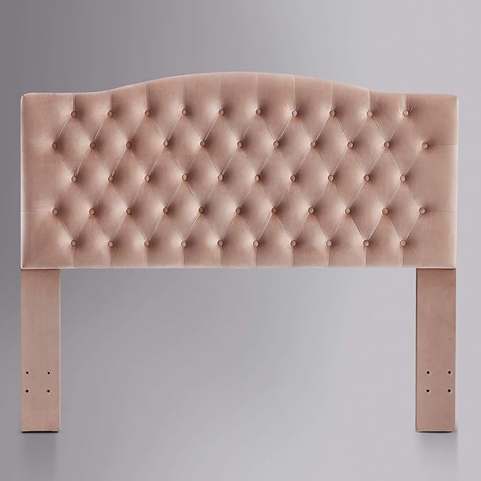 24KF Upholstered Tufted Button Velvet Headboard,Comfortable Fashional Headboard Queen/Full Size,Blush