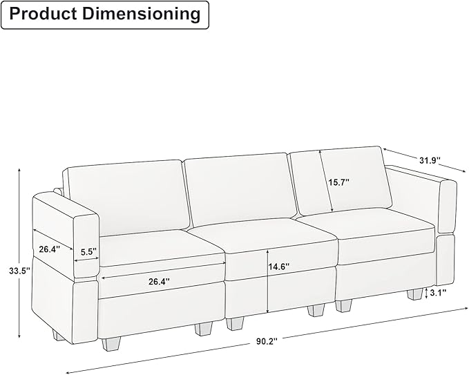 Belffin Modular Sofa Couch with Storage Seats Velvet 3 Seater Sofa for Living Room Grey