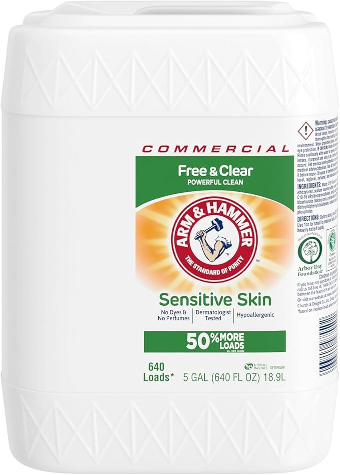 Arm & Hammer Liquid Laundry Detergent Professional, Sensitive Skin, 5 Gallon (Pack of 1) 640 Loads