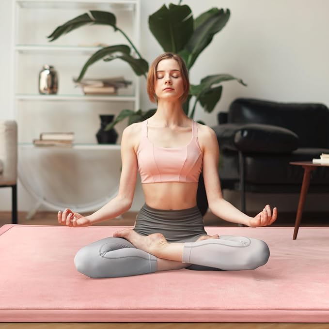 Baby Play Mat for Floor Tummy Time Nursery Rug Muscle Area Rug Playroom Tatami 50 * 50" Memory Foam 1.3" Thick Crawling Mat For Babies,Toddlers, Infants, Kids(Pink)